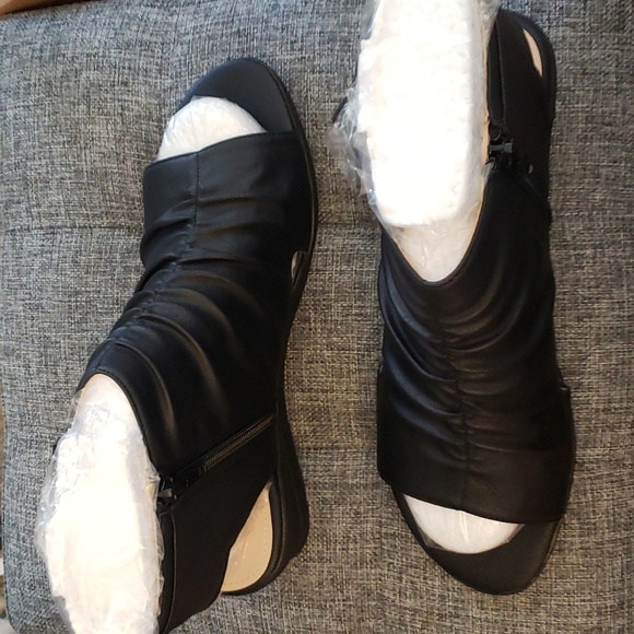 Syktkmx Black Open Toe Slouchy Backless Side Zipper Sandal Boots in Black SZ 9 - Picture 2 of 14